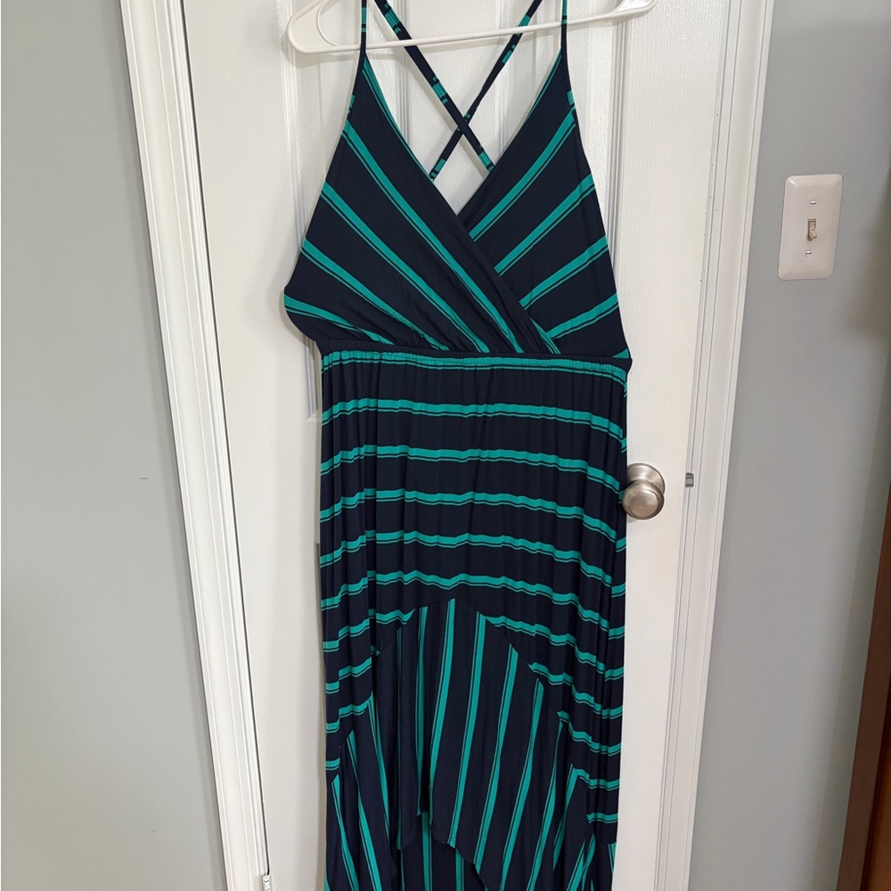 Michael Stars Navy and Teal Striped High-Low Dress